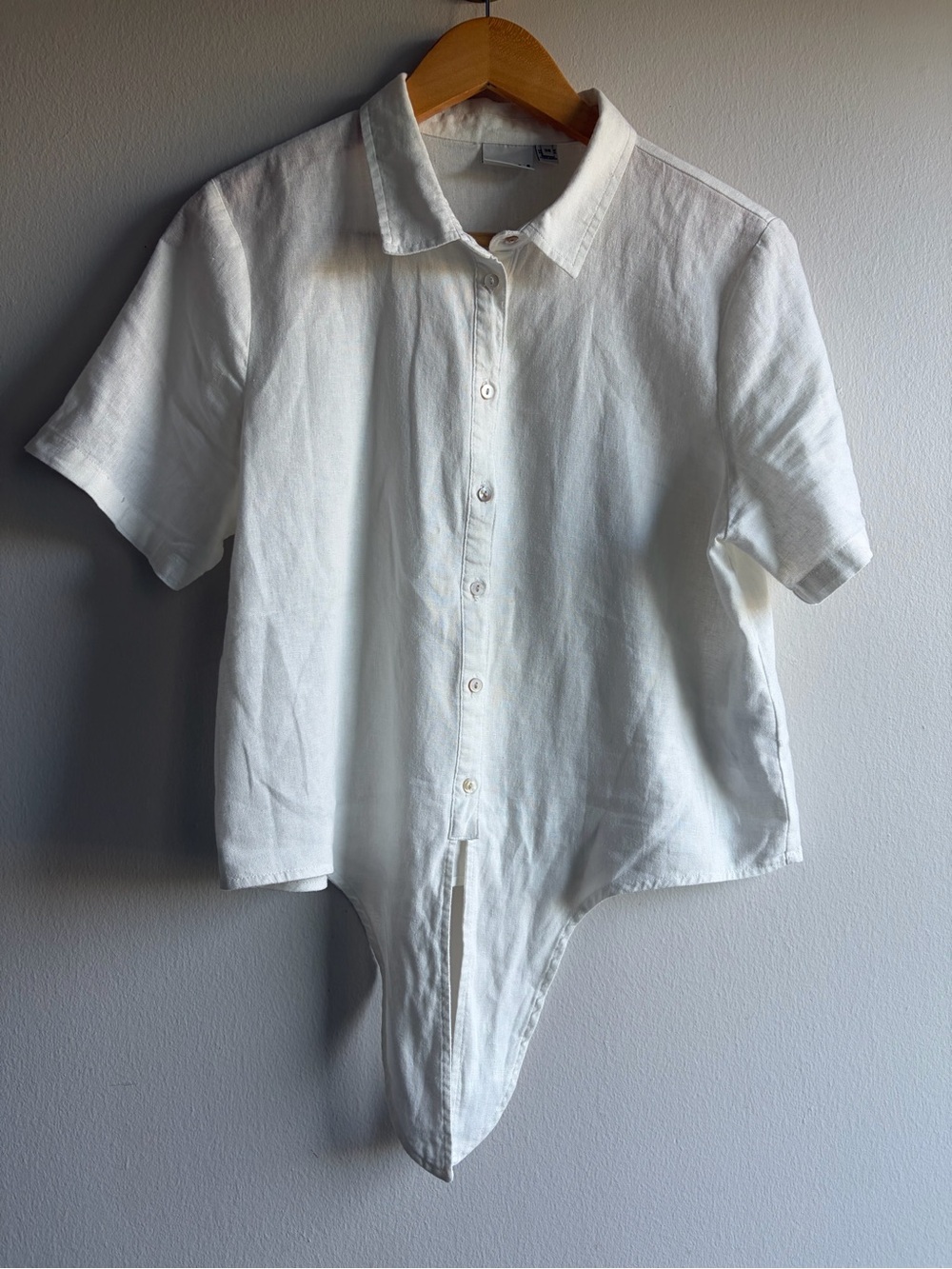 ICHI White Button-Front Linen Blend Blouse